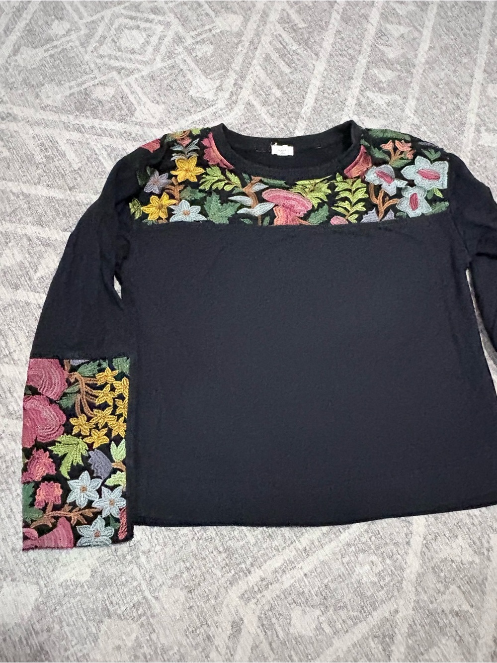 TINY Black Top with Multicolor Embroidery